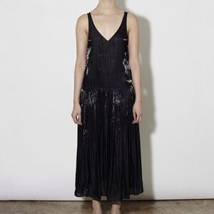 Rhié Liquid Charmeuse Sleeveless V Neck Maxi Slip Dress Charcoal Black Small